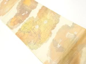 アンティーク　雲に菊・蝶模様織出し袋帯（材料）